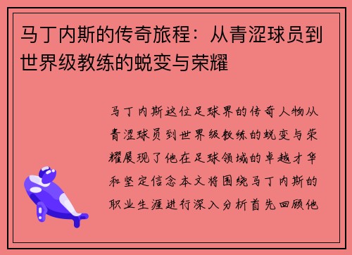 马丁内斯的传奇旅程：从青涩球员到世界级教练的蜕变与荣耀
