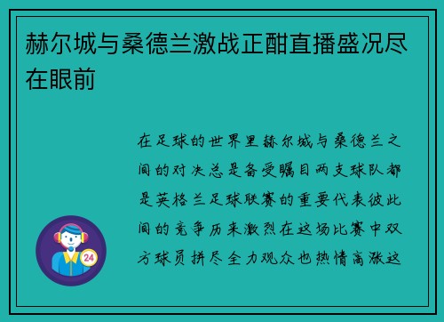 赫尔城与桑德兰激战正酣直播盛况尽在眼前