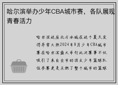 哈尔滨举办少年CBA城市赛，各队展现青春活力