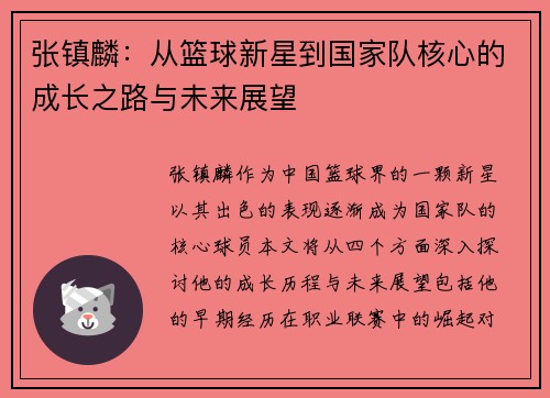 张镇麟：从篮球新星到国家队核心的成长之路与未来展望