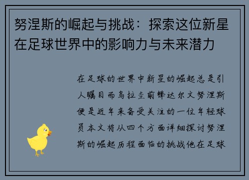 努涅斯的崛起与挑战：探索这位新星在足球世界中的影响力与未来潜力